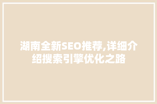 湖南全新SEO推荐,详细介绍搜索引擎优化之路