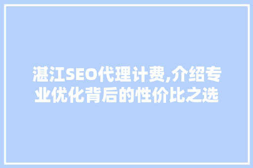 湛江SEO代理计费,介绍专业优化背后的性价比之选