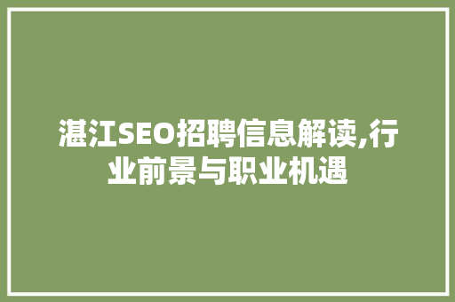 湛江SEO招聘信息解读,行业前景与职业机遇