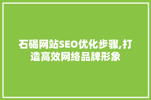石碣网站SEO优化步骤,打造高效网络品牌形象