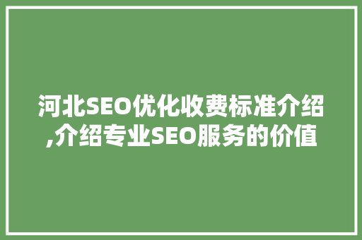 河北SEO优化收费标准介绍,介绍专业SEO服务的价值与价格