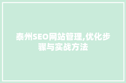 泰州SEO网站管理,优化步骤与实战方法