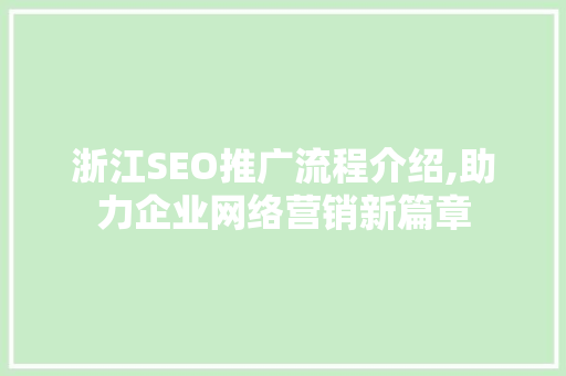 浙江SEO推广流程介绍,助力企业网络营销新篇章