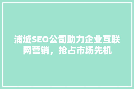 浦城SEO公司助力企业互联网营销，抢占市场先机
