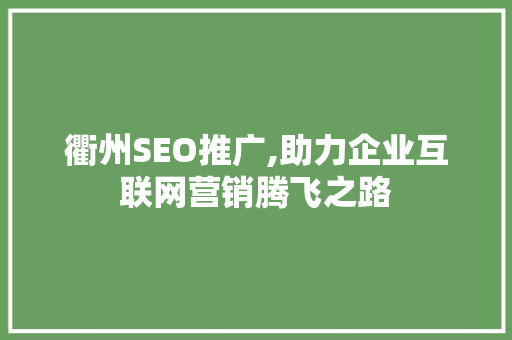 衢州SEO推广,助力企业互联网营销腾飞之路