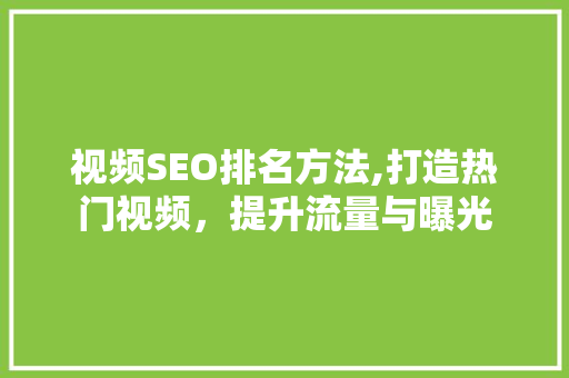 视频SEO排名方法,打造热门视频，提升流量与曝光