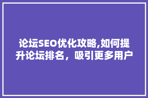 论坛SEO优化攻略,如何提升论坛排名，吸引更多用户关注