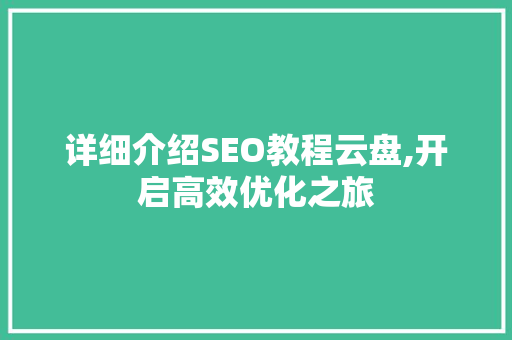 详细介绍SEO教程云盘,开启高效优化之旅
