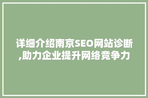 详细介绍南京SEO网站诊断,助力企业提升网络竞争力