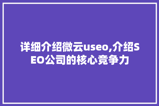 详细介绍微云useo,介绍SEO公司的核心竞争力