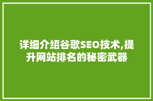 详细介绍谷歌SEO技术,提升网站排名的秘密武器