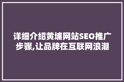 详细介绍黄埔网站SEO推广步骤,让品牌在互联网浪潮中乘风破浪