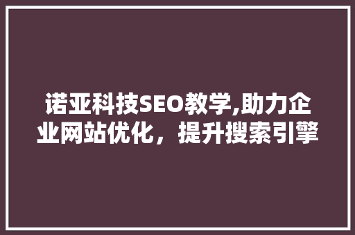 诺亚科技SEO教学,助力企业网站优化，提升搜索引擎排名