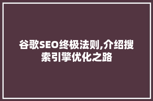 谷歌SEO终极法则,介绍搜索引擎优化之路