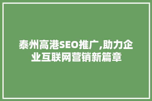 泰州高港SEO推广,助力企业互联网营销新篇章