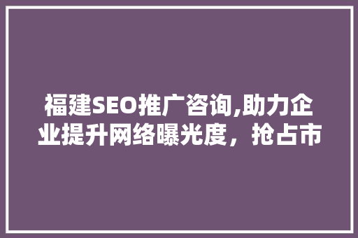 福建SEO推广咨询,助力企业提升网络曝光度，抢占市场先机