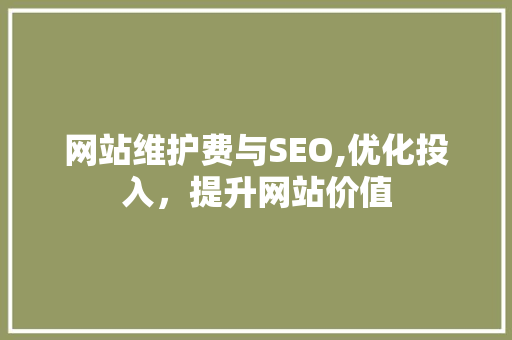 网站维护费与SEO,优化投入，提升网站价值