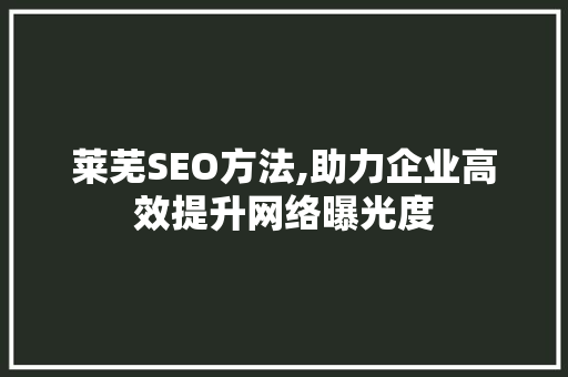 莱芜SEO方法,助力企业高效提升网络曝光度