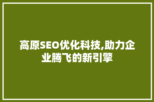 高原SEO优化科技,助力企业腾飞的新引擎