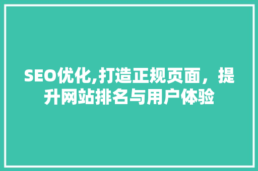 SEO优化,打造正规页面，提升网站排名与用户体验