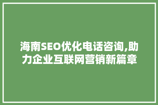 海南SEO优化电话咨询,助力企业互联网营销新篇章