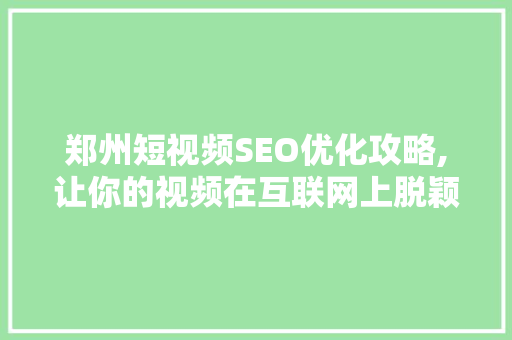 郑州短视频SEO优化攻略,让你的视频在互联网上脱颖而出