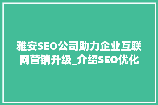 雅安SEO公司助力企业互联网营销升级_介绍SEO优化之路