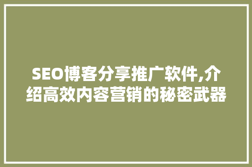 SEO博客分享推广软件,介绍高效内容营销的秘密武器