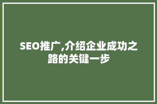 SEO推广,介绍企业成功之路的关键一步