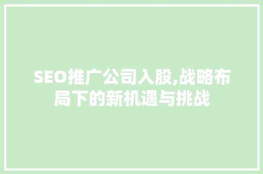 SEO推广公司入股,战略布局下的新机遇与挑战