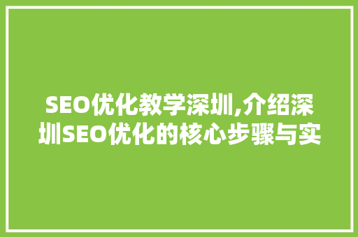 SEO优化教学深圳,介绍深圳SEO优化的核心步骤与实战方法