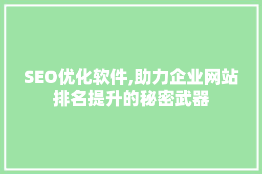SEO优化软件,助力企业网站排名提升的秘密武器  第1张