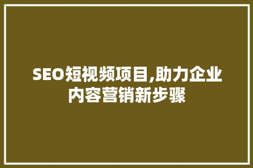 SEO短视频项目,助力企业内容营销新步骤