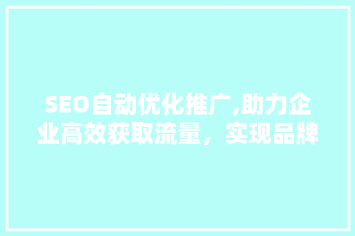 SEO自动优化推广,助力企业高效获取流量，实现品牌价值提升
