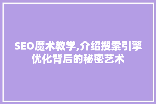 SEO魔术教学,介绍搜索引擎优化背后的秘密艺术