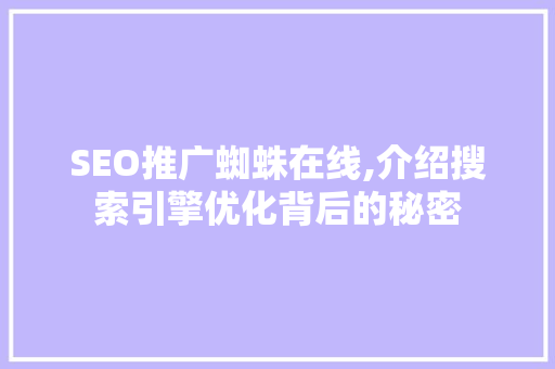 SEO推广蜘蛛在线,介绍搜索引擎优化背后的秘密
