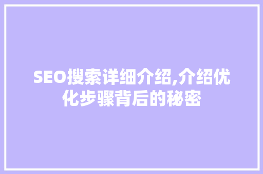 SEO搜索详细介绍,介绍优化步骤背后的秘密