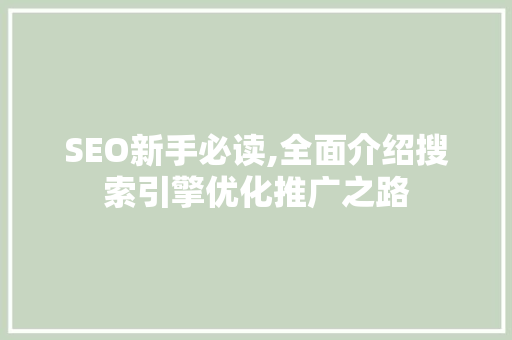 SEO新手必读,全面介绍搜索引擎优化推广之路