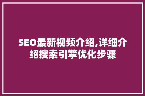 SEO最新视频介绍,详细介绍搜索引擎优化步骤