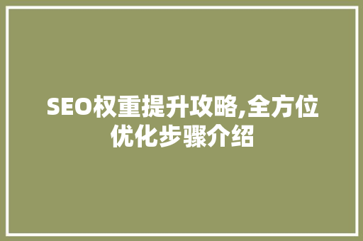 SEO权重提升攻略,全方位优化步骤介绍