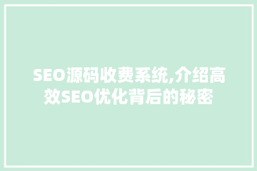 SEO源码收费系统,介绍高效SEO优化背后的秘密