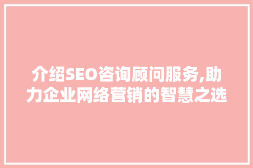 介绍SEO咨询顾问服务,助力企业网络营销的智慧之选