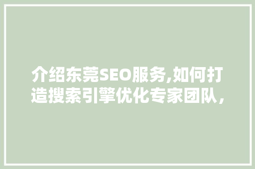 介绍东莞SEO服务,如何打造搜索引擎优化专家团队，助力企业网站提升排名