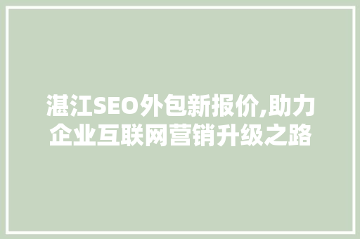 湛江SEO外包新报价,助力企业互联网营销升级之路