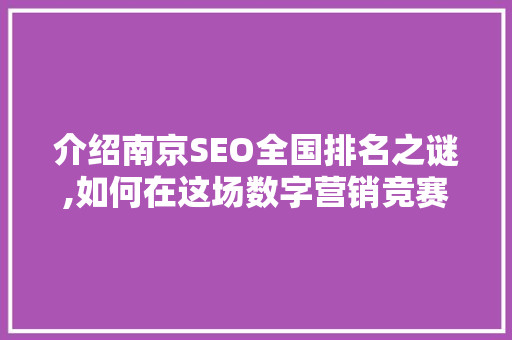 介绍南京SEO全国排名之谜,如何在这场数字营销竞赛中脱颖而出