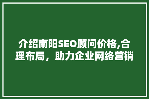 介绍南阳SEO顾问价格,合理布局，助力企业网络营销