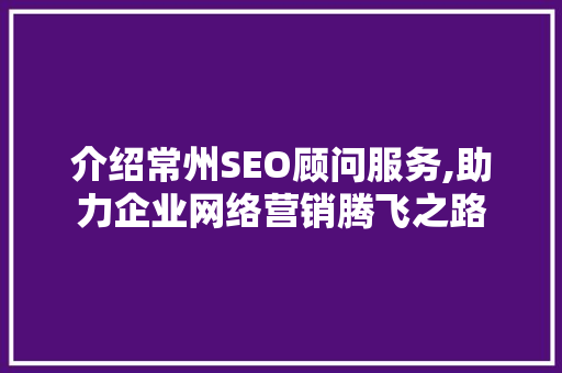 介绍常州SEO顾问服务,助力企业网络营销腾飞之路