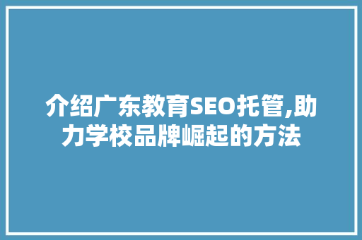 介绍广东教育SEO托管,助力学校品牌崛起的方法