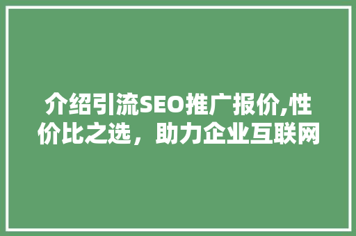 介绍引流SEO推广报价,性价比之选，助力企业互联网腾飞