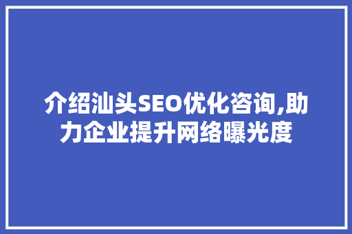 介绍汕头SEO优化咨询,助力企业提升网络曝光度